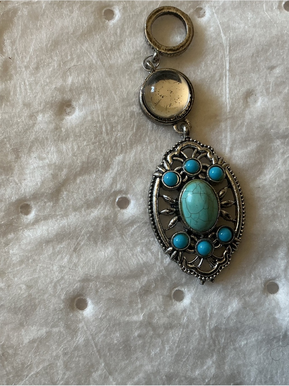 Boho Turquoise Pendant Charm Necklace - Silver Tone